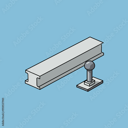 Isometric illustration of a grey I-beam resting on a spherical support structure.