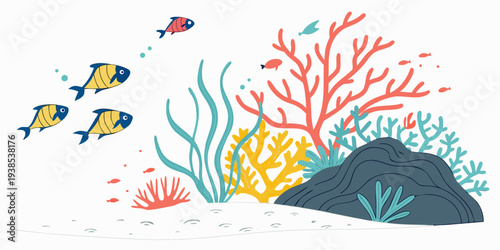 Vibrant underwater scene with colorful fish and coral reefs Vector