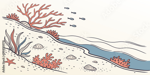 Vibrant coral reef with diverse marine life and flowing water currents Vector