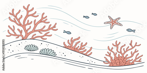 A vibrant underwater scene with diverse coral and marine life Vector