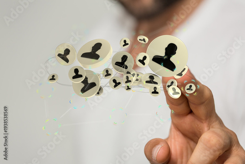 Hand touching network icons...