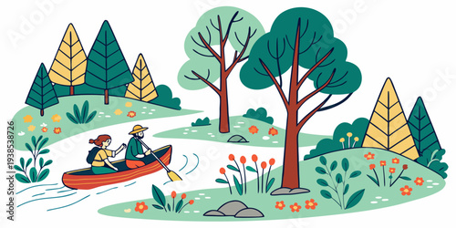 A serene lakeside scene with colorful houses and lush greenery Vector