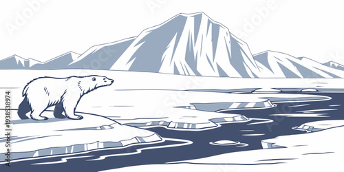 Majestic snow-covered mountain range with a river flowing in the foreground Vector