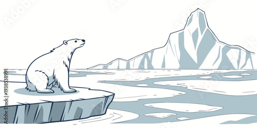 Three polar bears walking on icebergs in the arctic ocean. Vector
