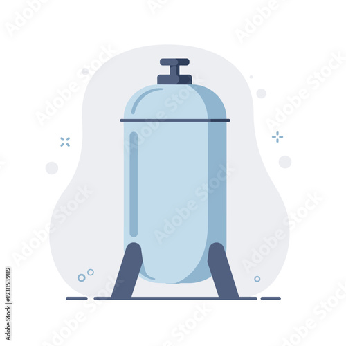 A minimalist flat vector illustration of a light blue cylindrical tank with a dark grey handle and base, representing a water heater or pressure vessel.