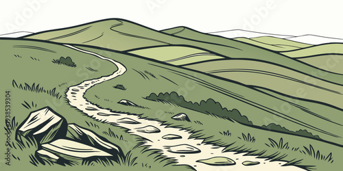 Aerial view of a rural landscape with winding roads and scattered buildings Vector