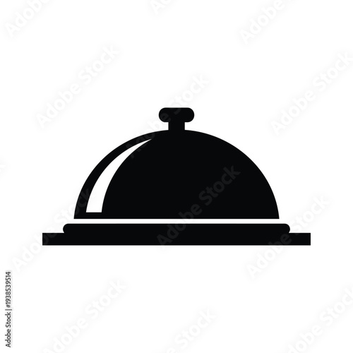 Black Silhouette Icon of Food Serving Dish Cloche Isolated on White Background