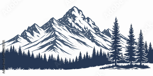Majestic snow-covered mountains with a dense forest at the base Vector