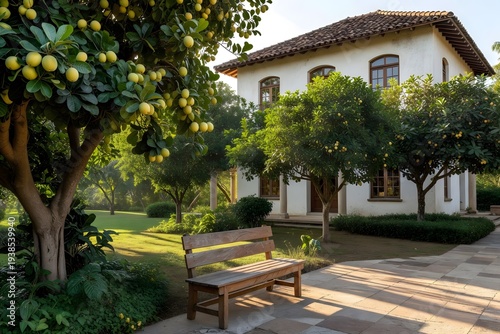 Enjoy the beauty of a home with manicured landscaping and vibrant greenery in a serene setting, small garden with geometric planters

