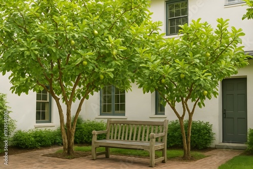 Enjoy the beauty of a home with manicured landscaping and vibrant greenery in a serene setting, small garden with geometric planters
