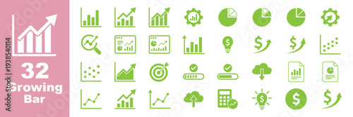 Set of Growing bar graph icon with arrow going up. Progress bar. Growing graph icon graph sign. Chart increase profit. Growth success arrow icon.  Icons of performance, gain, improvement, grow, chart
