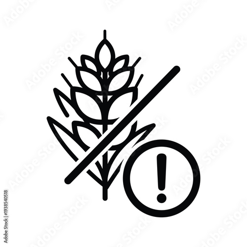 Gluten Free Wheat Allergy Warning Icon - Black and White Vector Symbol for Dietary Restrictions