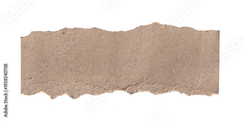 brown kraft paper horizontal strip with rough torn edge on transparent background