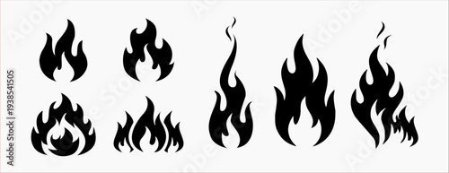 Fire flames icon set. Flammable, hazard, caution, danger sign. Editable vector.
