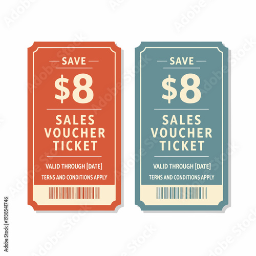 Limited edition sales voucher ticket offering $8 discount on select items