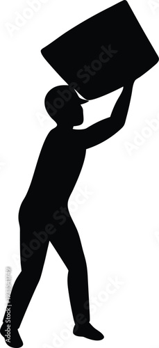worker lifting cement bag silhouette vector art illustration, black and white design