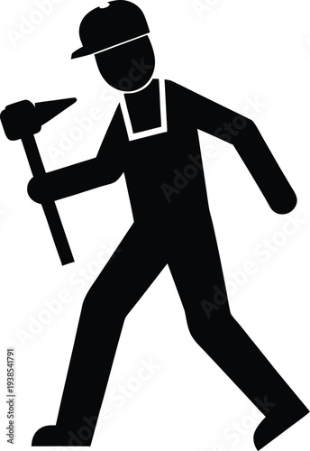 worker with jackhammer silhouette vector art illustration, black and white design