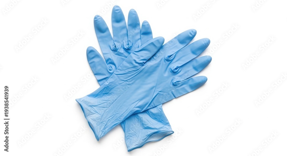 Fototapeta premium Pair of Blue Nitrile Medical Gloves for Hygiene, Laboratory Safety, and Healthcare Protection isolated on White Background