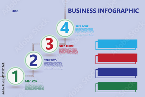 Flat, deep business infographic layout with modular framework sections, template, and presentation background