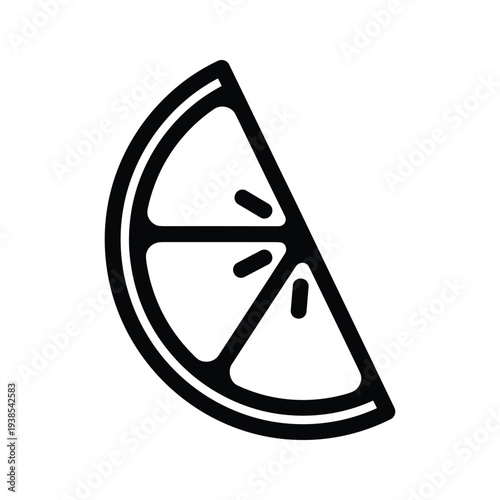 Minimalist Citrus Fruit Wedge Illustration - Black and White Line Art Icon of Lemon or Lime Slice