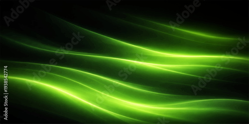 Abstract flowing green waves with soft light and smooth curves create a fractal motion design and an artistic blue energy pattern for a modern vector illustration wallpaper backdrop