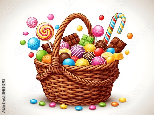 Vibrant easter basket overflowing with colorful candy and chocolate treats for springtime celebrations