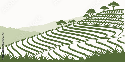 A green and white illustration of a field with trees Vector