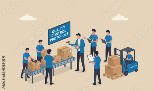 Checking together the illustration is modern, flat design with clean lines and minimal shading businessman entrepreneur starting business checking package before shipping.