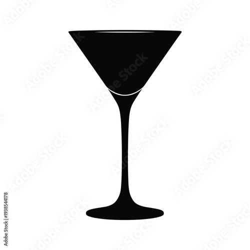 Minimalist Black Silhouette of an Empty Martini Glass on White Background