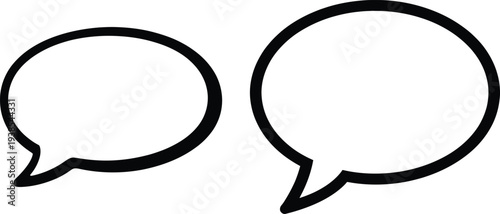 Simple black and white illustration of two blank speech bubbles representing conversation and communication between two individuals or parties.