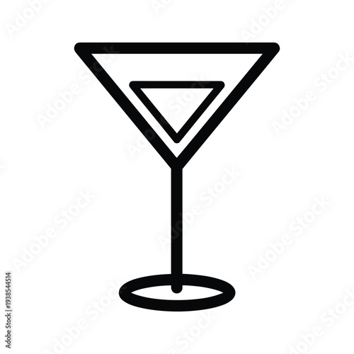Minimalist Martini Glass Illustration - Black and White Line Art Cocktail Icon
