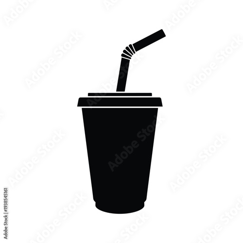 Disposable Beverage Cup Silhouette with Lid and Bendy Straw