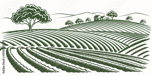 A green and white image of a field with a tree Vector