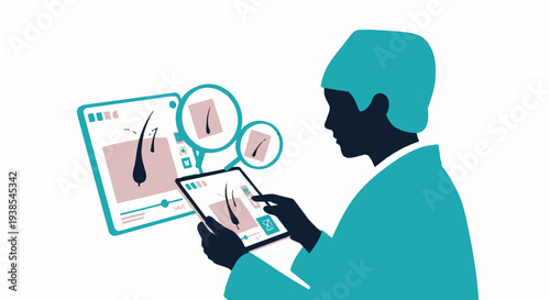 Dermatologist examining skin condition on digital tablet.