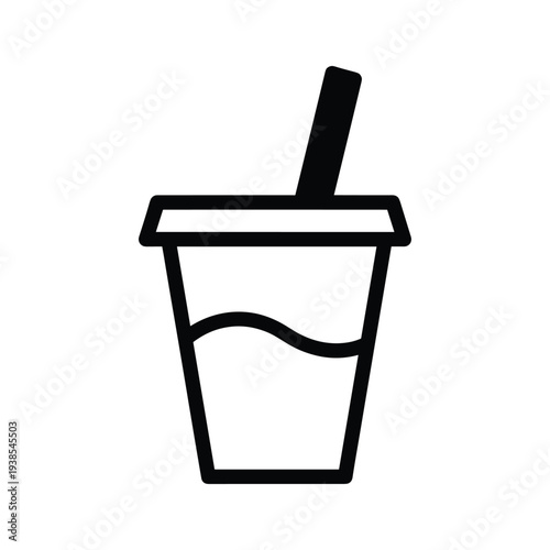 Minimalist Beverage Cup Icon with Straw - Black and White Line Art Soda Cup Graphic