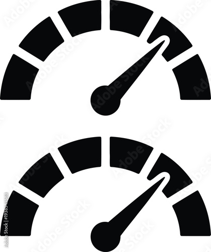 Simple black and white iconography of two gauges indicating different measurements or levels on a plain white background