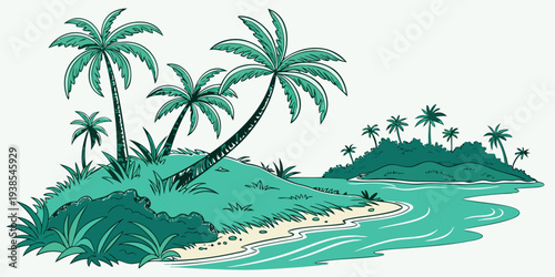 A small island with palm trees and a beach Vector