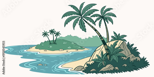 A small island with palm trees and a beach Vector