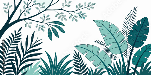 A collection of tropical leaves and plants in various shades of green Vector