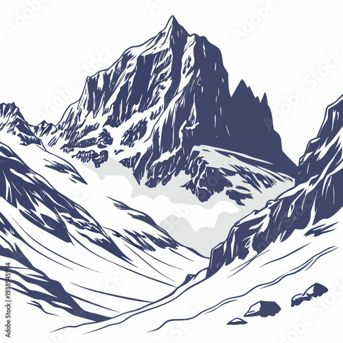 A stunning mountain landscape with snow covered peaks and rocks in a beautiful scenic view