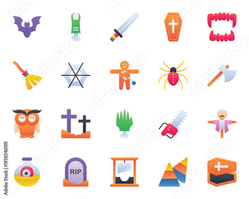 Gradient color icons set for Halloween