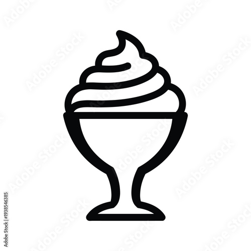 Ice Cream Sundae Icon - Minimalist Black and White Dessert Outline in Stemmed Glass