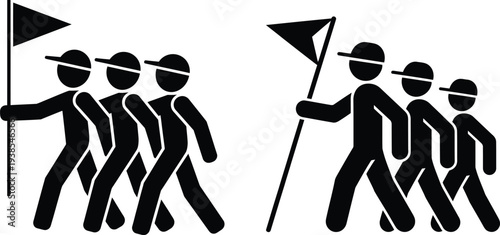Silhouette illustration of people marching in unity with flags