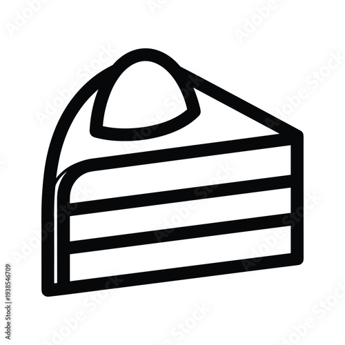 Slice of Layered Cake Icon - Black and White Minimalist Line Art Vector Illustration