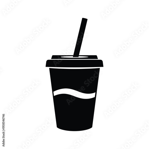 Minimalist Disposable Beverage Cup Silhouette with Lid and Straw Icon