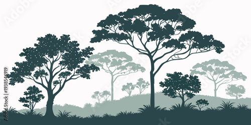 A group of trees standing on a hillside Vector