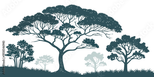 A group of trees on a hill with a white background Vector