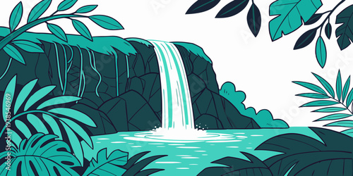 A pixel art waterfall in a lush green environment Vector