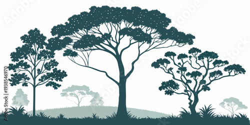 A serene landscape with trees on a hill Vector