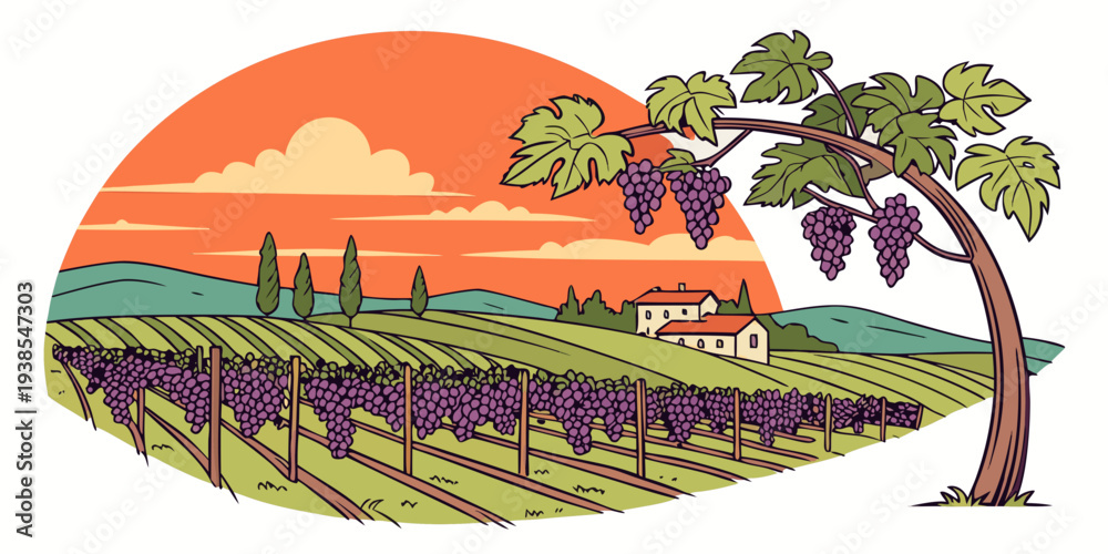 Fototapeta premium A pixelated image of a vineyard at sunset Vector